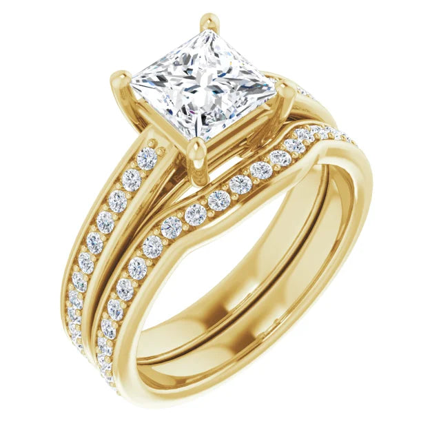 Princess Yellow Gold Claw Set Style Moissanite Engagement Ring 