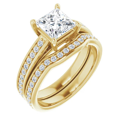 Princess Yellow Gold Claw Set Style Moissanite Engagement Ring 