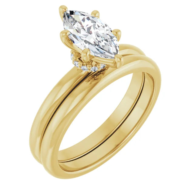 Marquise Yellow Gold Solitaire Moissanite Engagement Ring 
