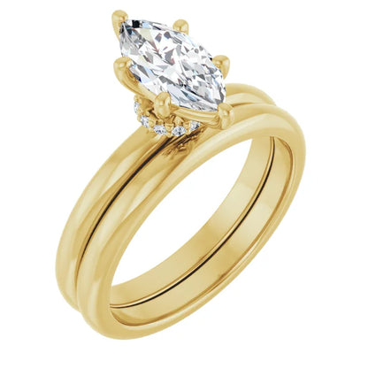 Marquise Yellow Gold Solitaire Moissanite Engagement Ring 