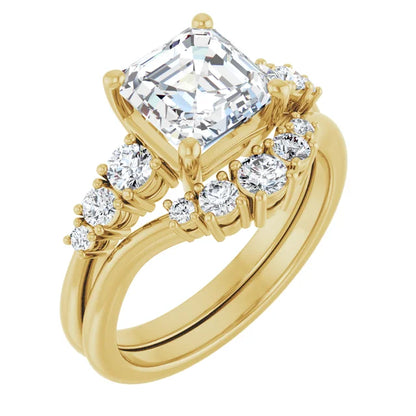 Asscher Multi Stone Accent Style Engagement Ring
