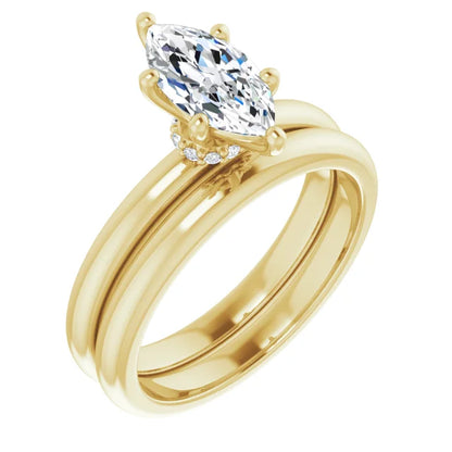 Marquise Yellow Gold Solitaire Moissanite Engagement Ring