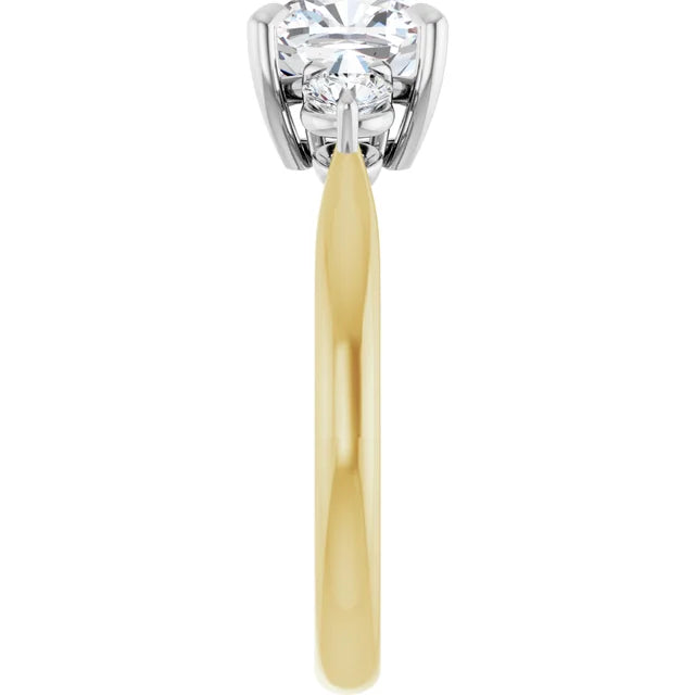 Cushion White & Yellow Gold Tri Stone Moissanite Engagement Ring 