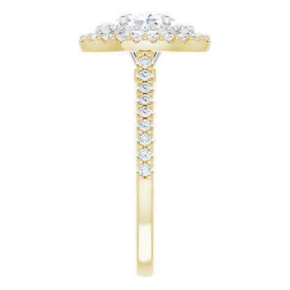 Oval Double Halo White & Yellow Gold Lab Diamond Engagement Ring 