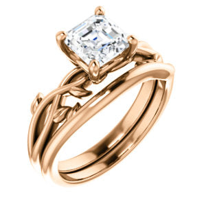 Asscher Solitaire Leaf Design Engagement Ring - I Heart Moissanites