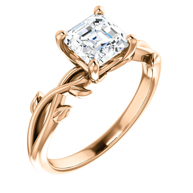 Asscher Solitaire Leaf Design Engagement Ring - I Heart Moissanites