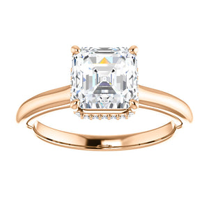 Asscher Solitaire & Hidden Halo Engagement Ring - I Heart Moissanites