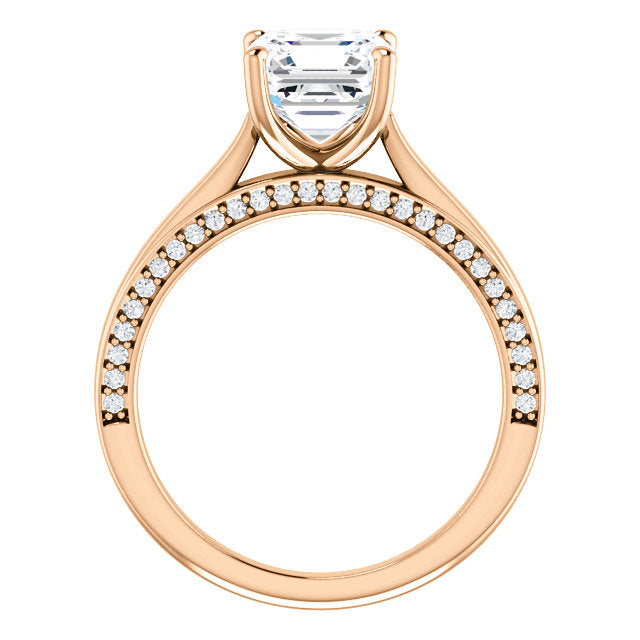 Asscher Solitaire & Hidden Diamond Band Engagement Ring - I Heart Moissanites