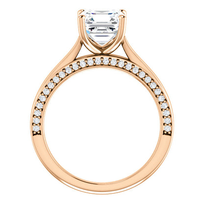 Asscher Solitaire & Hidden Diamond Band Engagement Ring - I Heart Moissanites