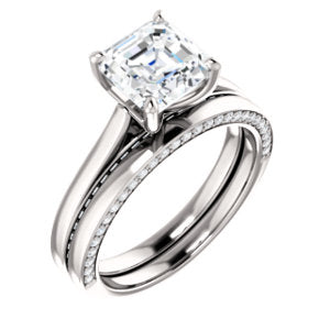 Asscher Solitaire & Hidden Diamond Band Engagement Ring - I Heart Moissanites