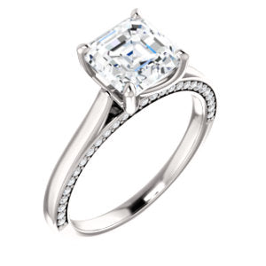 Asscher Solitaire & Hidden Diamond Band Engagement Ring - I Heart Moissanites