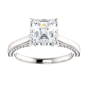 Asscher Solitaire & Hidden Diamond Band Engagement Ring - I Heart Moissanites
