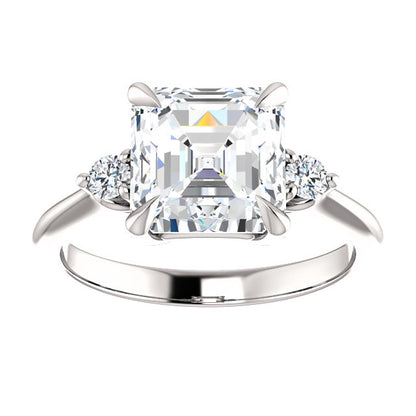 Asscher Accent Engagement Ring - I Heart Moissanites