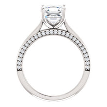 Asscher Solitaire & Hidden Diamond Band Engagement Ring - I Heart Moissanites