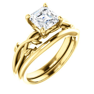 Asscher Solitaire Leaf Design Engagement Ring - I Heart Moissanites