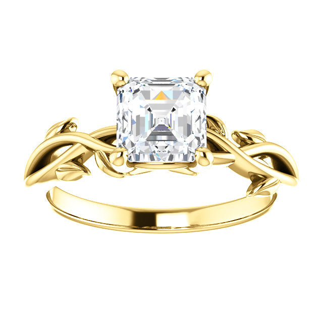 Asscher Solitaire Leaf Design Engagement Ring - I Heart Moissanites