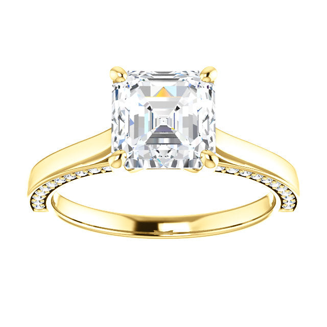 Asscher Solitaire & Hidden Diamond Band Engagement Ring - I Heart Moissanites