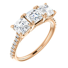 Asscher Tri -Stone Style Engagement Ring - I Heart Moissanites