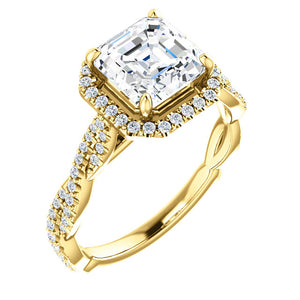 Asscher Twist Halo Style Engagement Ring - I Heart Moissanites