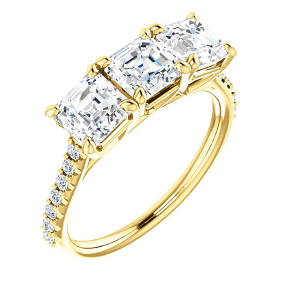 Asscher Tri -Stone Style Engagement Ring - I Heart Moissanites