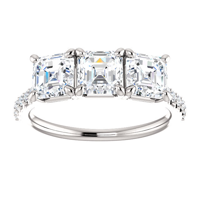 Asscher Tri -Stone Style Engagement Ring - I Heart Moissanites