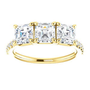 Asscher Tri -Stone Style Engagement Ring - I Heart Moissanites