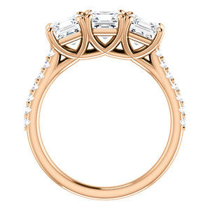 Asscher Tri -Stone Style Engagement Ring - I Heart Moissanites