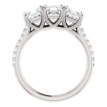 Asscher Tri -Stone Style Engagement Ring - I Heart Moissanites