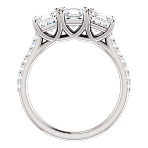 Asscher Tri -Stone Style Engagement Ring - I Heart Moissanites