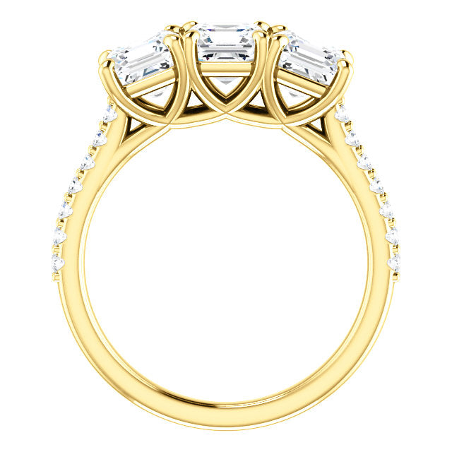 Asscher Tri -Stone Style Engagement Ring - I Heart Moissanites