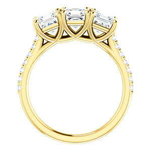 Asscher Tri -Stone Style Engagement Ring - I Heart Moissanites