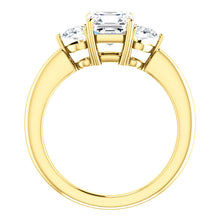 Asscher Tri -Stone Style Pear Accent Engagement Ring - I Heart Moissanites