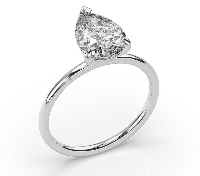 Pear Three Claw Thin Band Solitaire Engagement Ring
