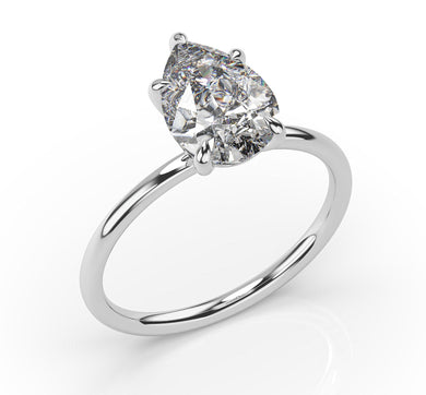 Pear Five Claw Thin Band Solitaire Engagement Ring