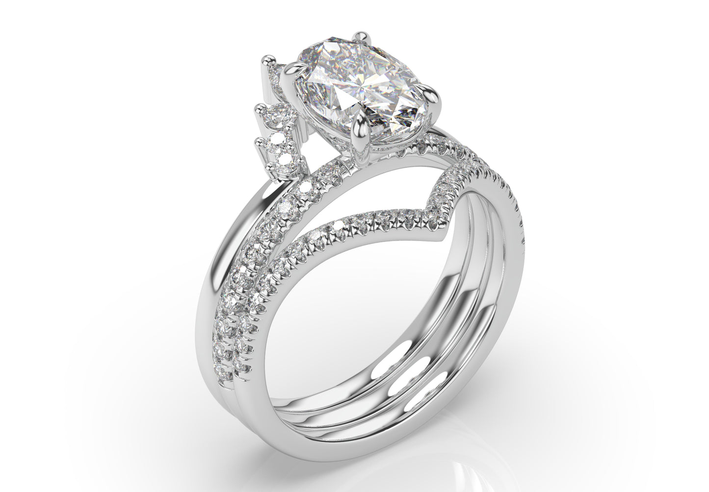 Oval Contour & Pointed Moissanite Wedding Set