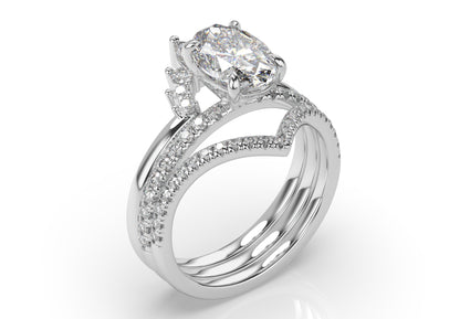 Oval Contour & Pointed Diamond Wedding Set