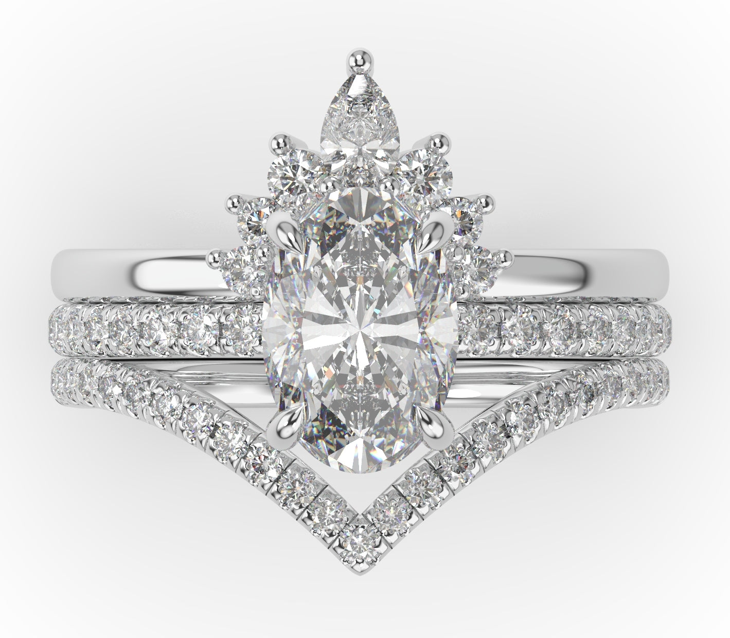 Oval Contour & Pointed Moissanite Wedding Set