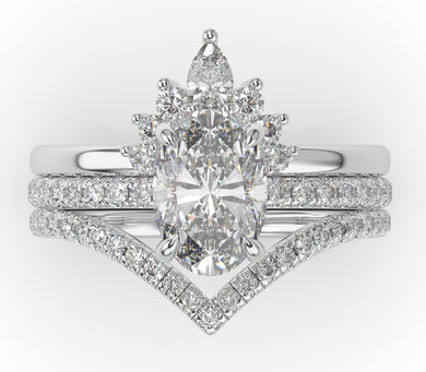 Oval Contour & Pointed Diamond Wedding Set