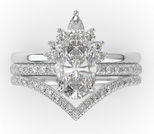 Oval Contour & Pointed Diamond Wedding Set