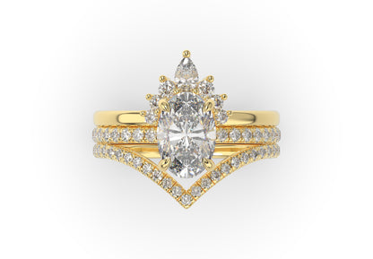 Oval Contour & Pointed Diamond Wedding Set