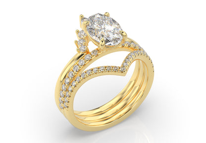 Oval Contour & Pointed Diamond Wedding Set