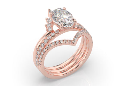 Oval Contour & Pointed Diamond Wedding Set