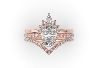 Oval Contour & Pointed Diamond Wedding Set