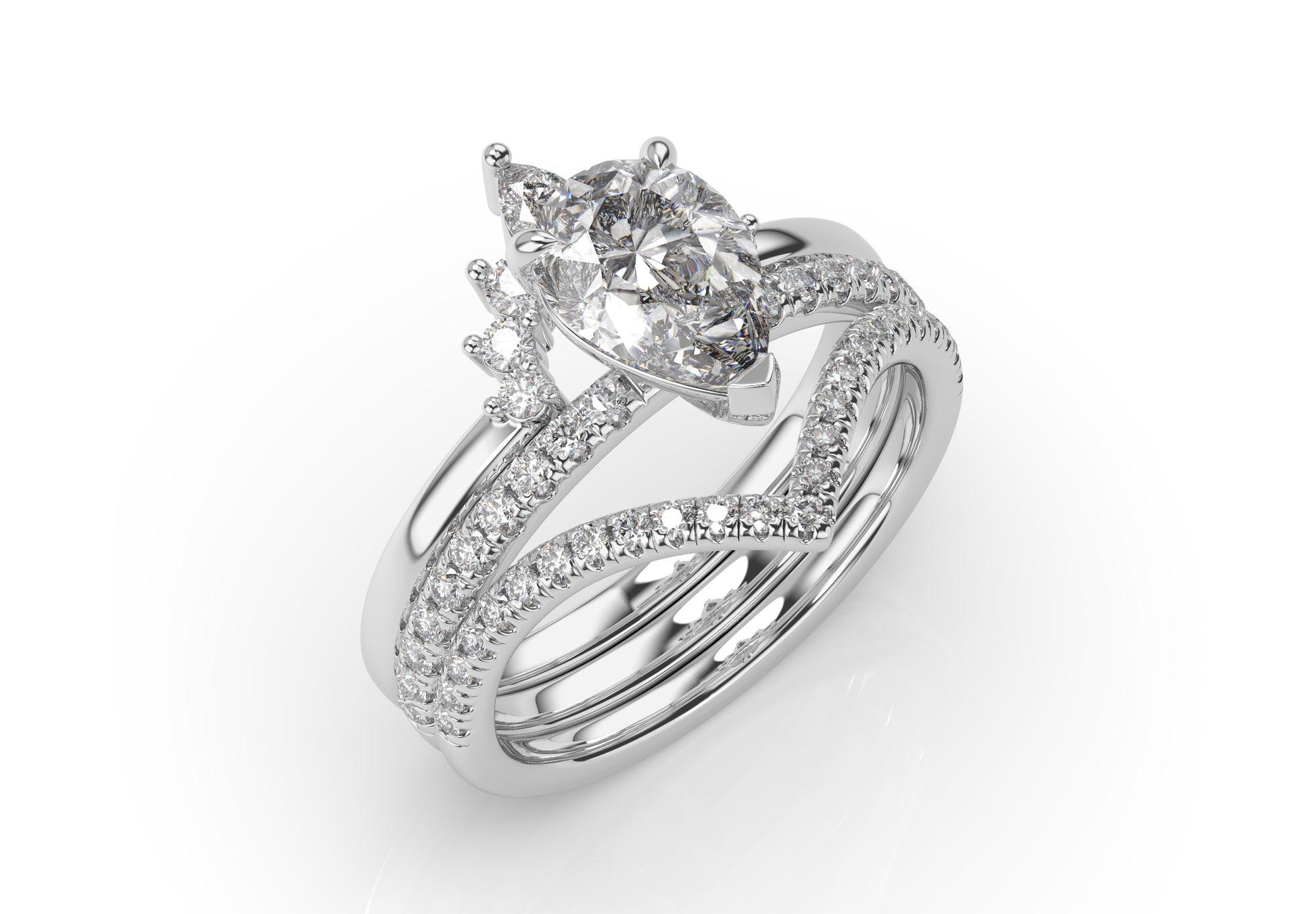 Pear Contour & Pointed Diamond Wedding Set