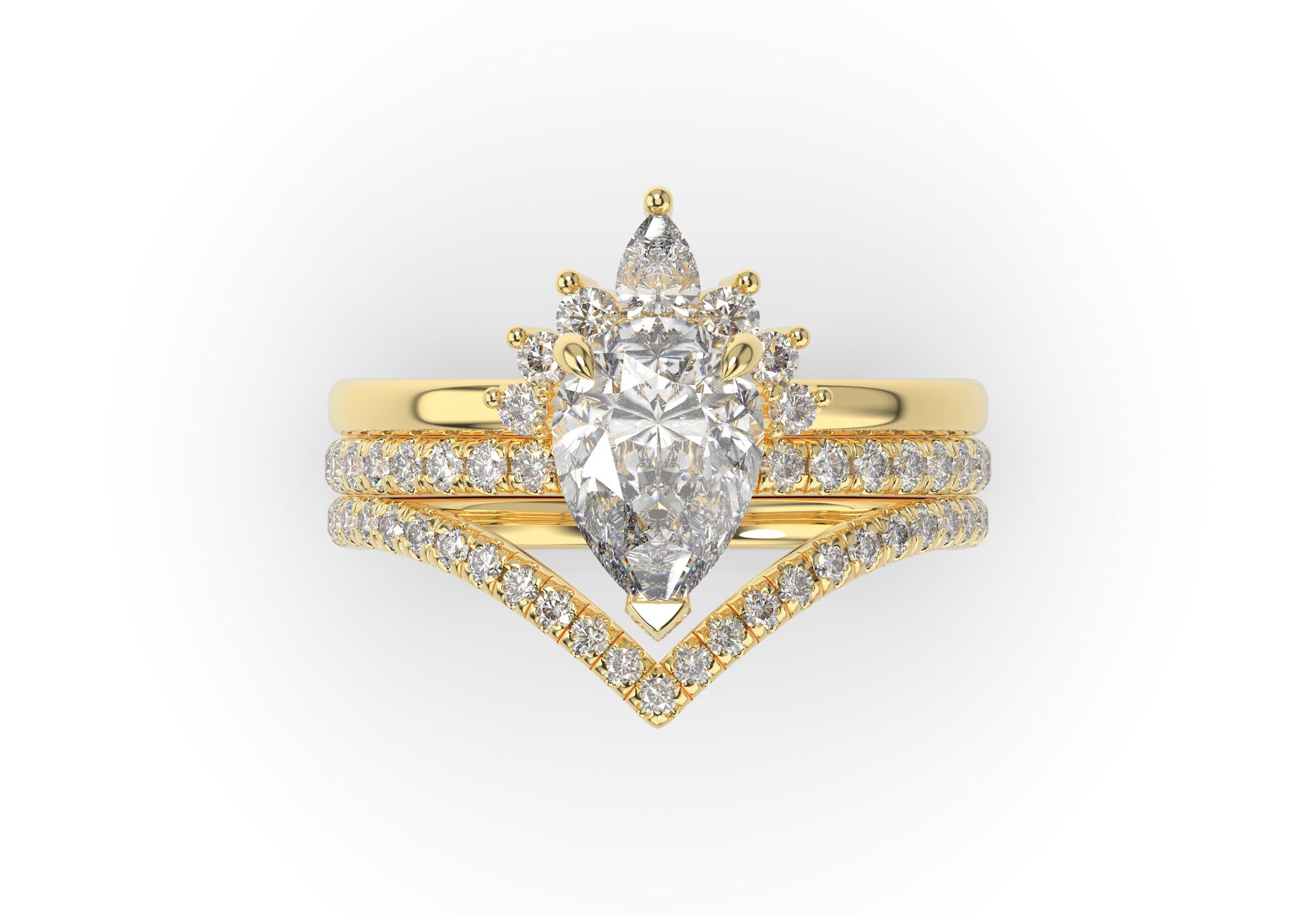 Pear Contour & Pointed Diamond Wedding Set