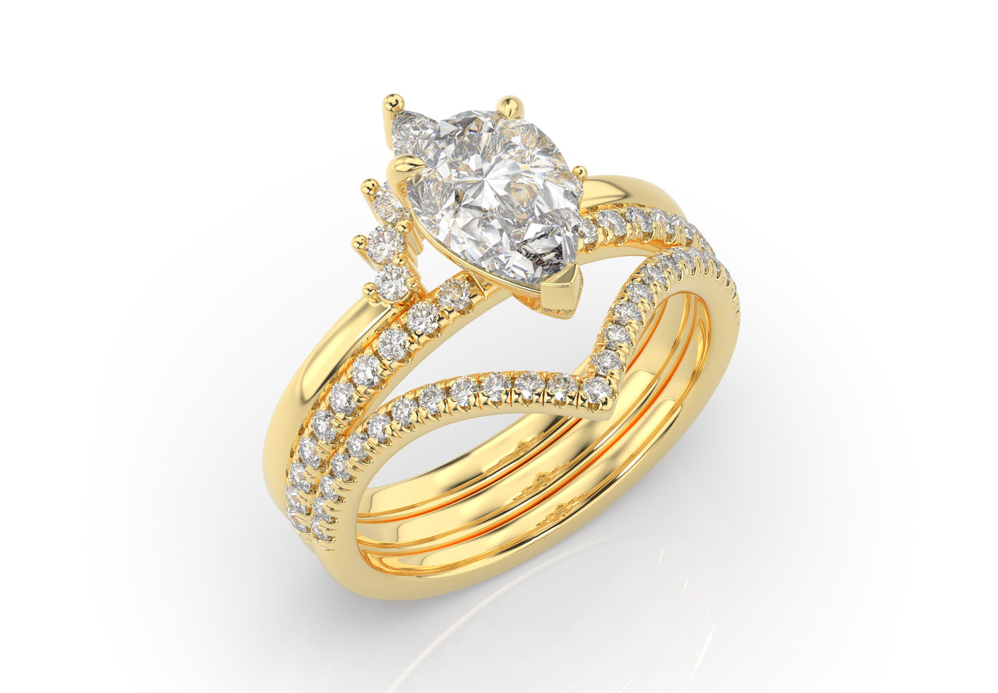 Pear Contour & Pointed Diamond Wedding Set