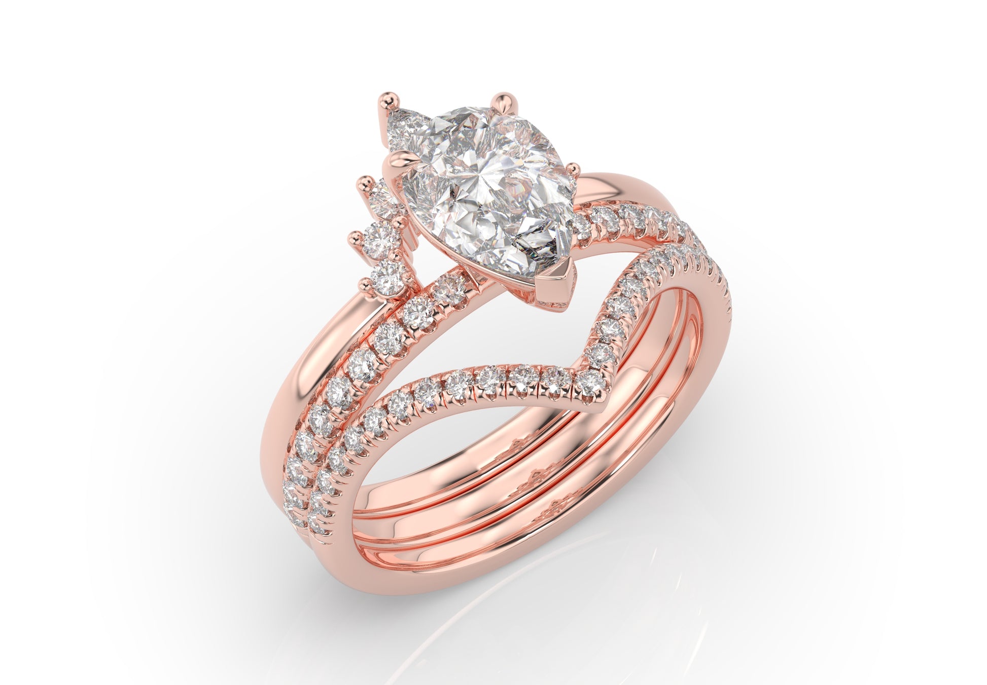 Pear Contour & Pointed Diamond Wedding Set