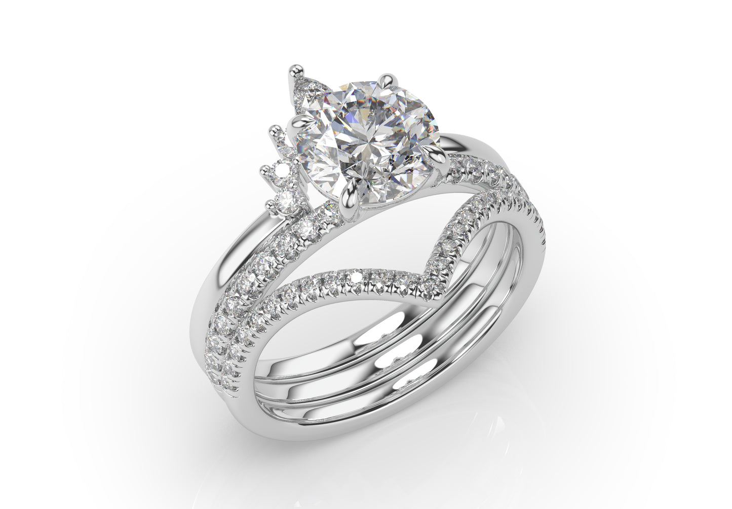 Round Brilliant Contour & Pointed Moissanite Wedding Set