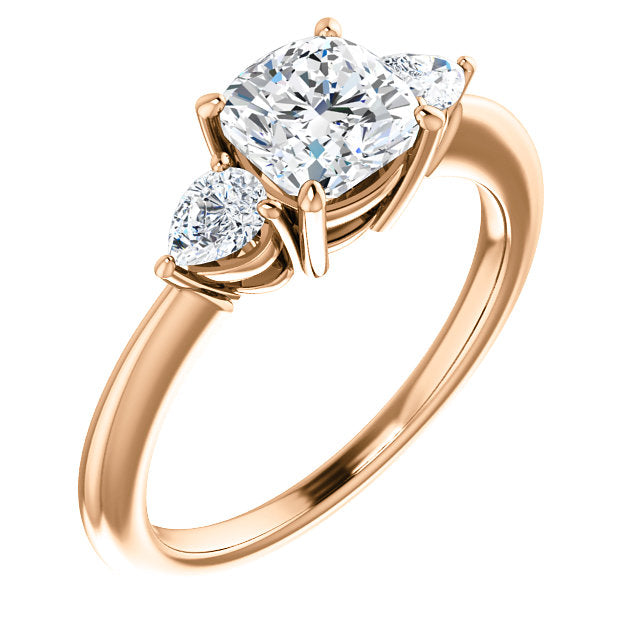 Cushion Tri -Stone Style Pear Accent Engagement Ring - I Heart Moissanites