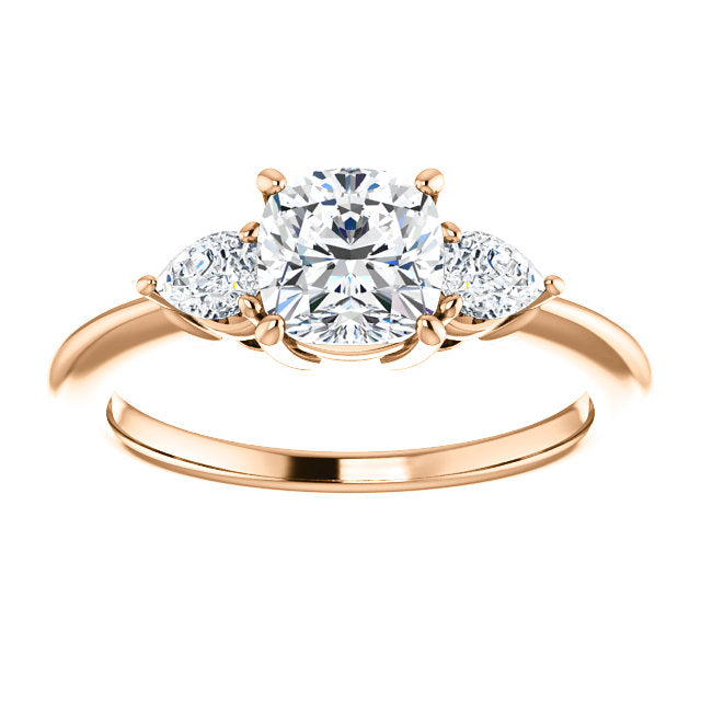 Cushion Tri -Stone Style Pear Accent Engagement Ring - I Heart Moissanites